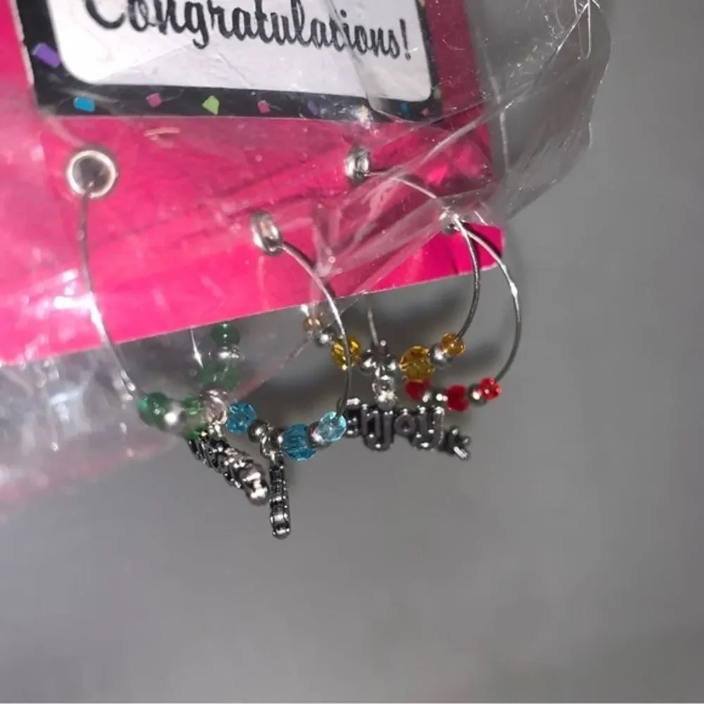 Celebration Wine Glass Charm Set of 4 Cheers Enjoy Celebrate Entertaining Gift